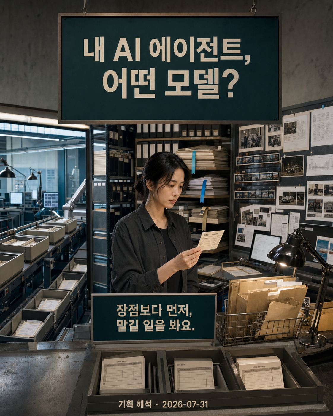 자동화·긴 문서·혼합 입력 작업대 앞에서 AI 에이전트 모델을 고르는 장면