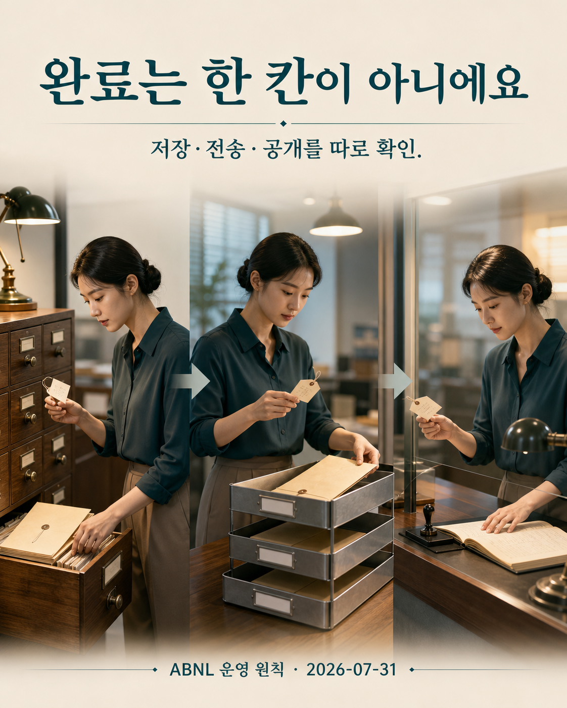 저장·전송·공개 완료 상태를 서로 다르게 확인하는 작업 게이트