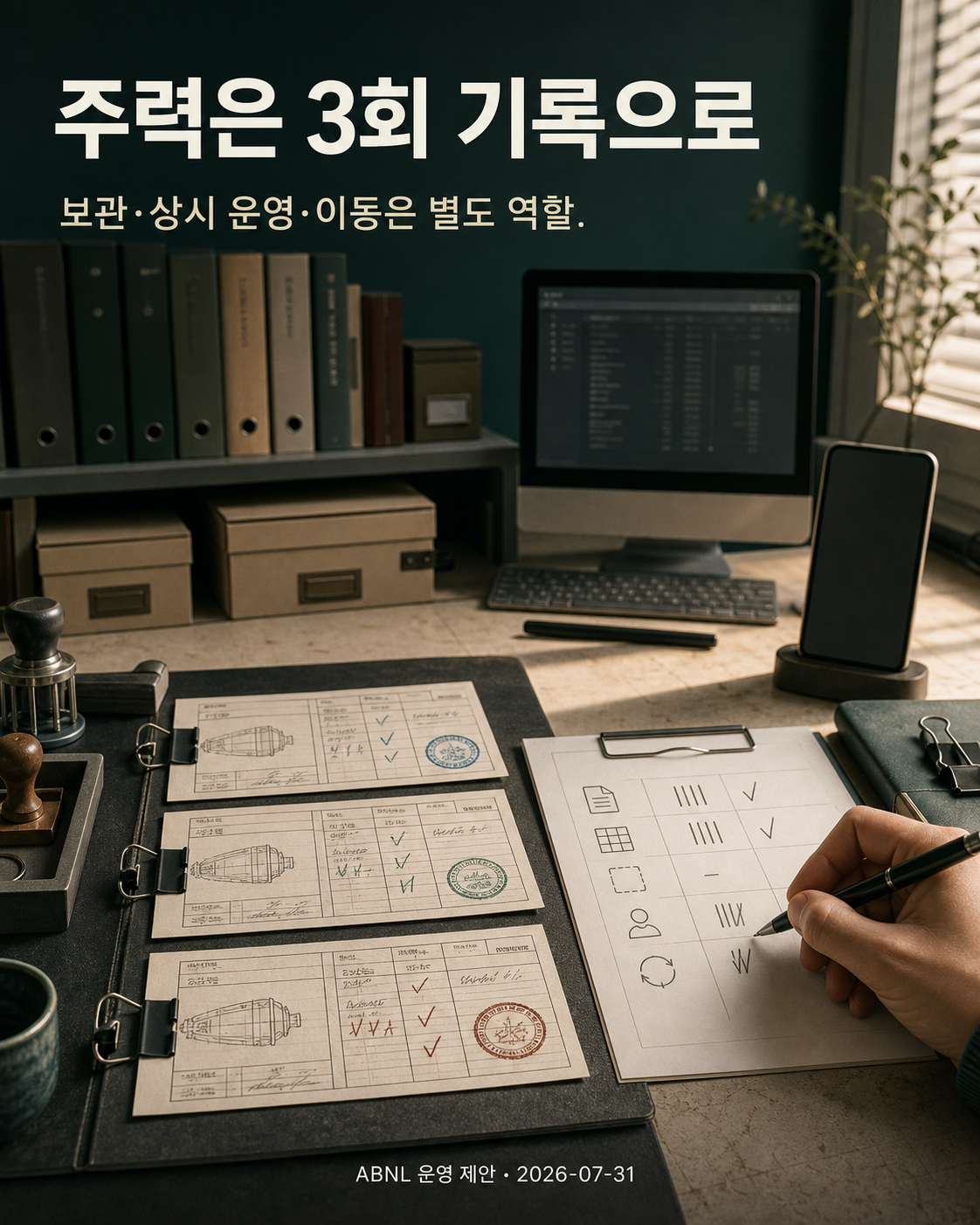 같은 대표 업무를 세 번 실행하고 운영환경 역할을 기록하는 작업대