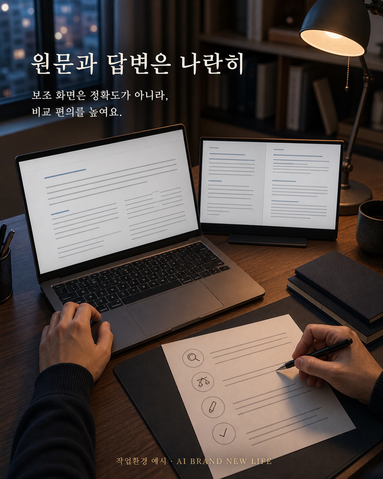 원문과 답변을 두 화면에 나란히 띄운 장면