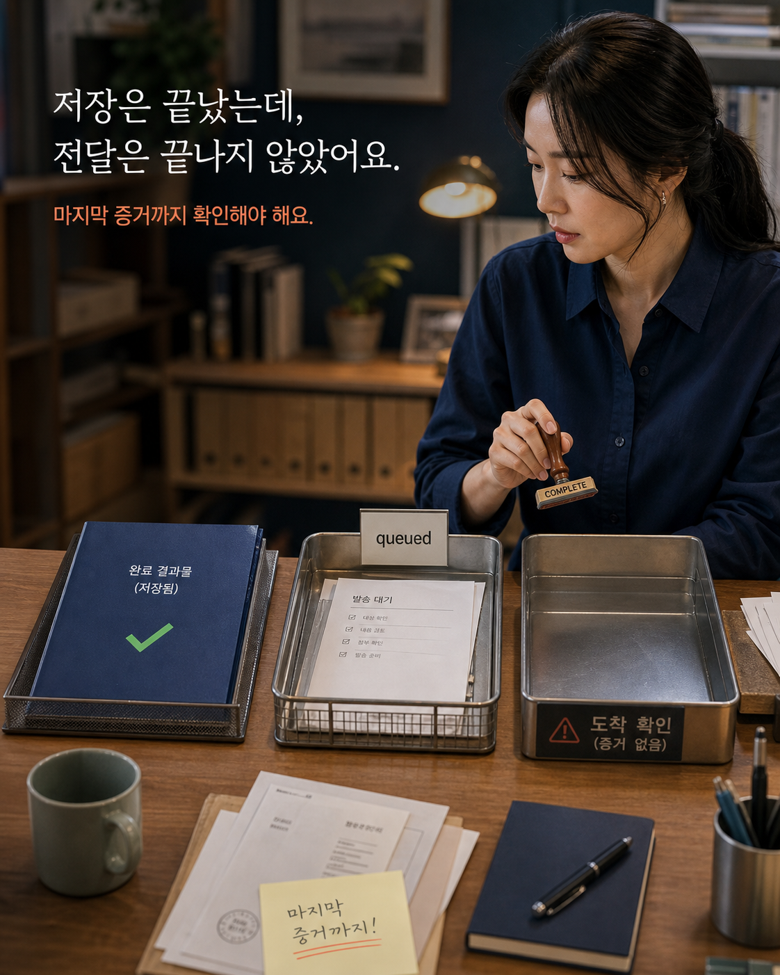저장은 끝났지만 전달 대기열에서 멈춘 작업