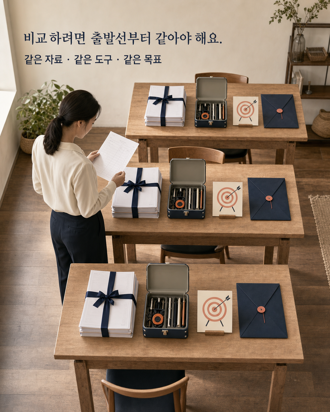 같은 자료와 도구와 목표를 놓은 동일 조건 출발선