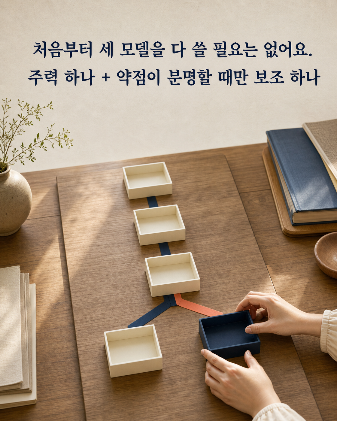 주력 모델 하나와 필요한 경우의 보조 모델을 고르는 장면