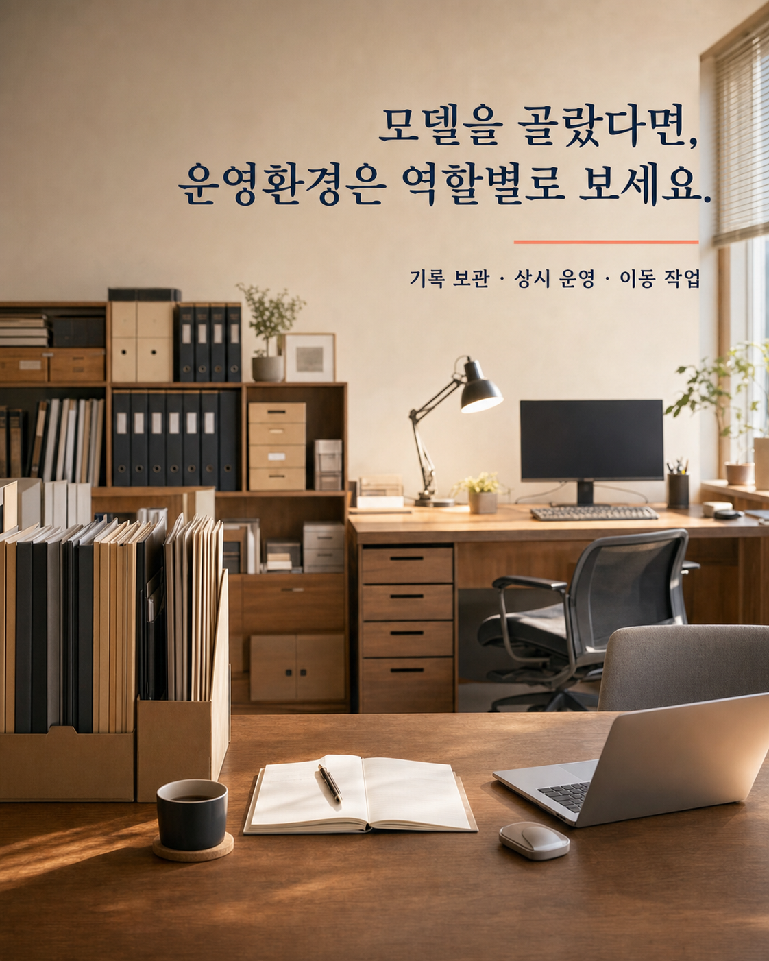 NAS Mac mini Z13을 보관 고정 운영 이동 작업 역할로 나눈 장면