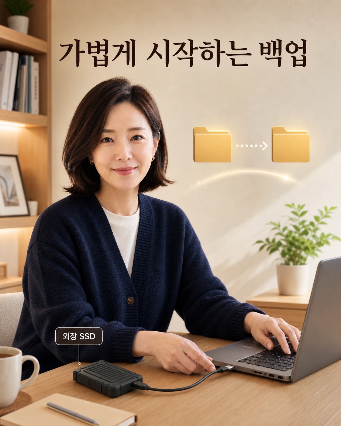 외장 SSD에 별도 복사본을 저장하는 장면