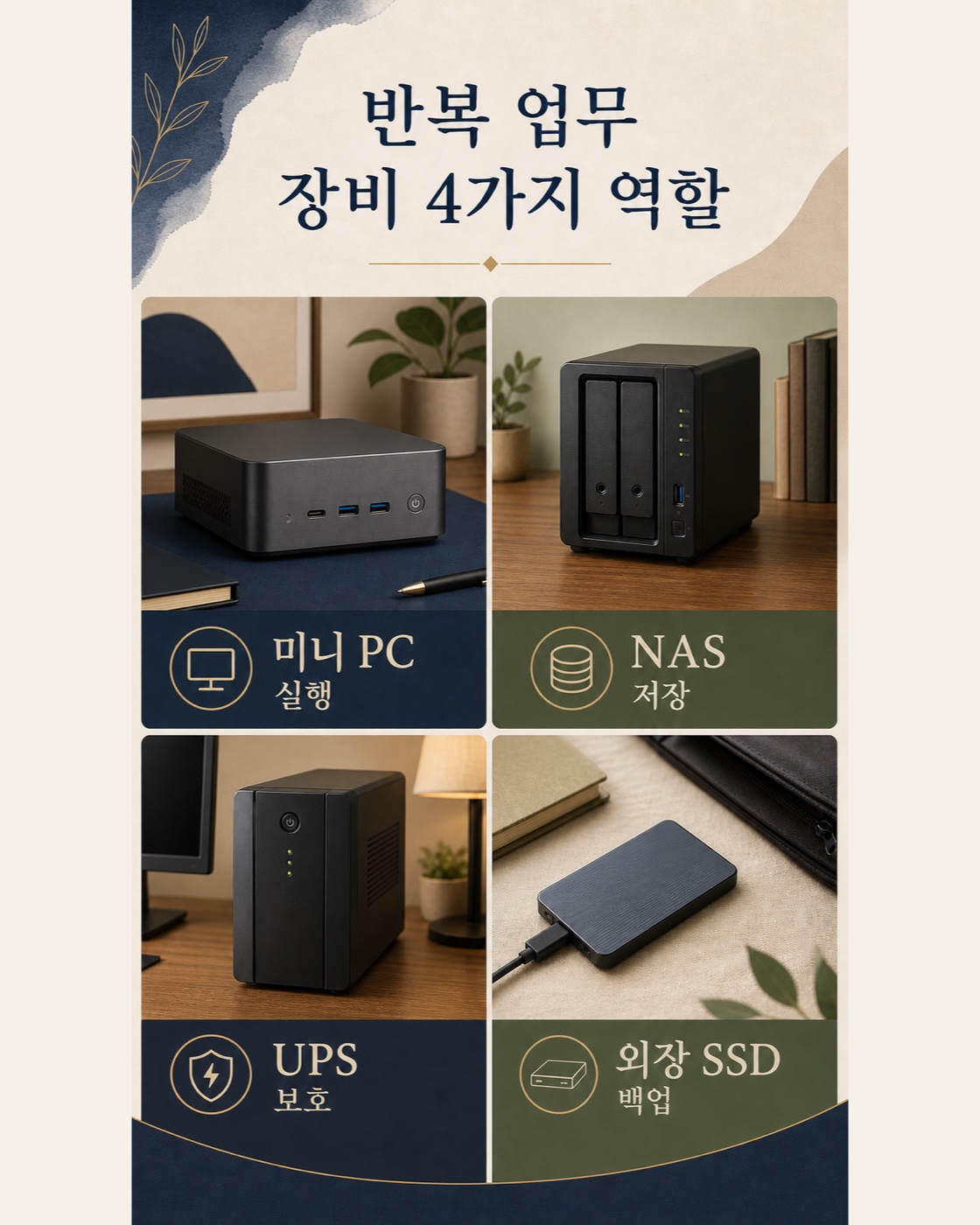 미니 PC NAS UPS 외장 SSD의 역할 비교