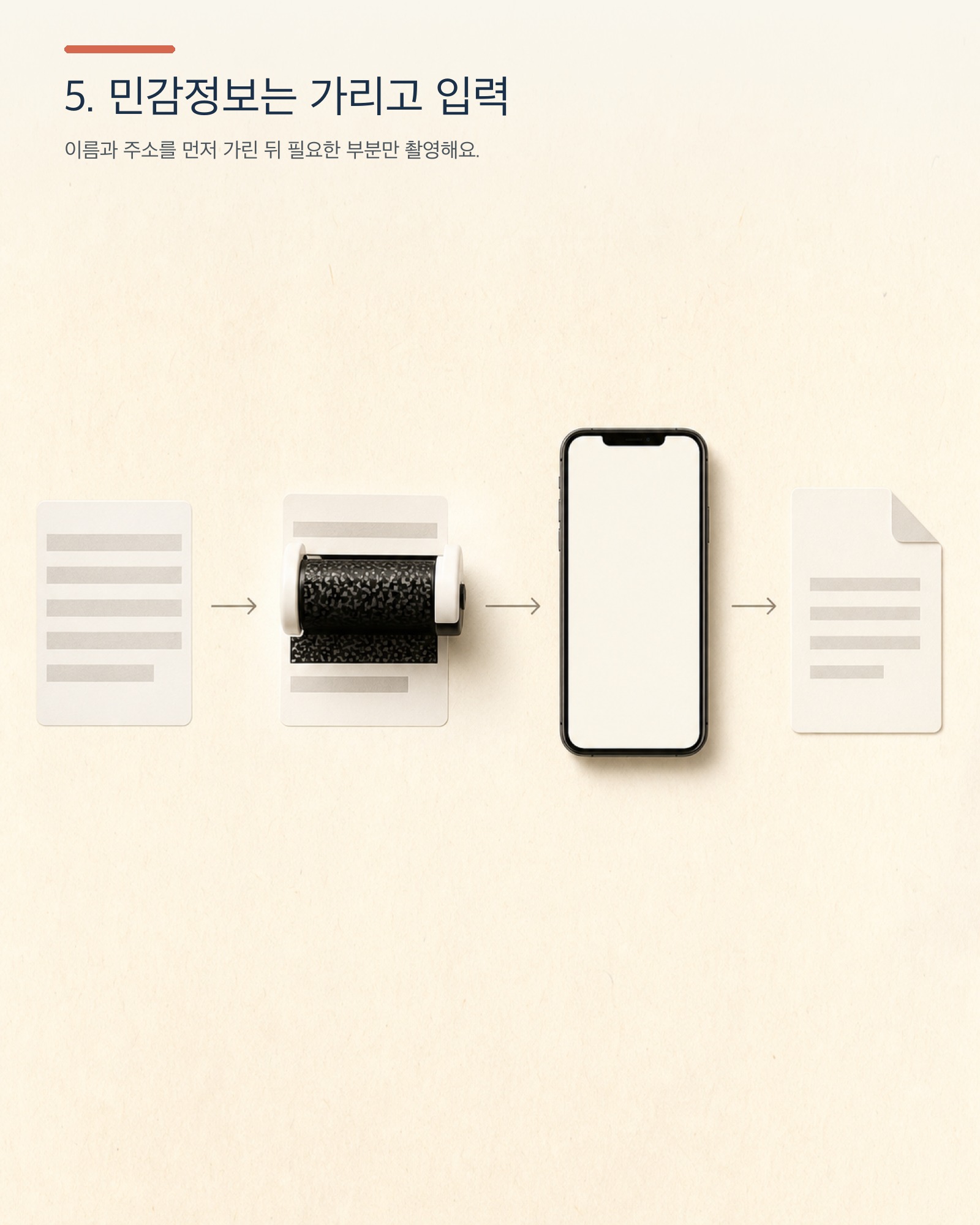 개인정보 보호 롤러로 송장을 가린 뒤 촬영하는 과정