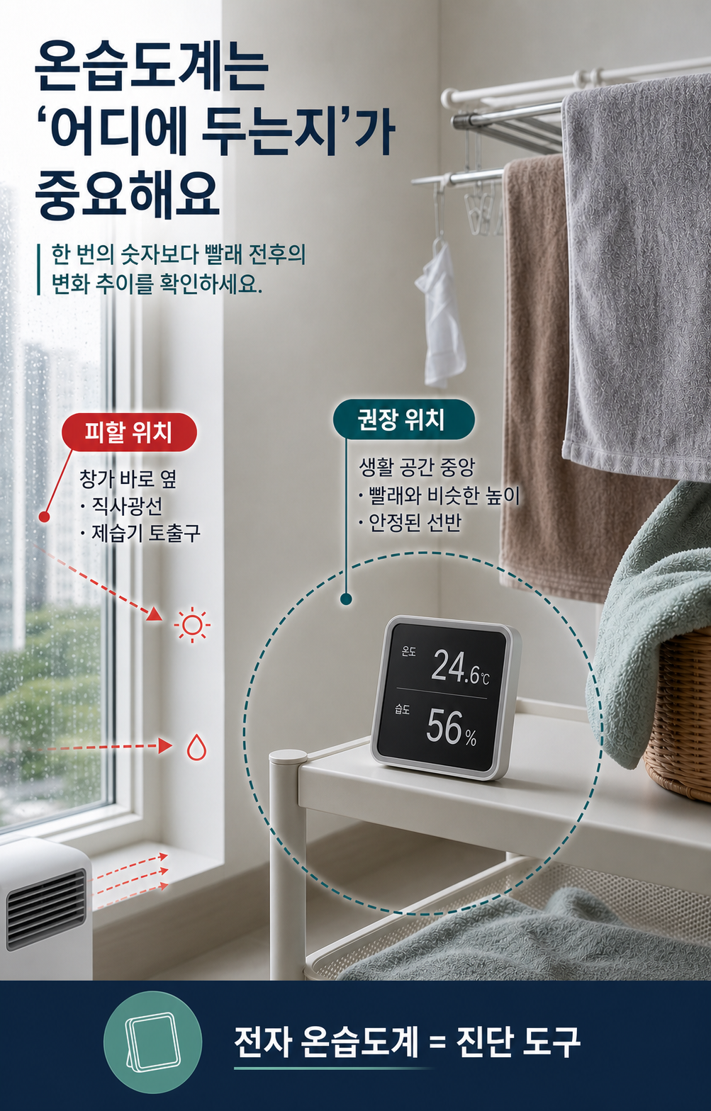 전자 온습도계의 실내 배치와 변화 기록 방법