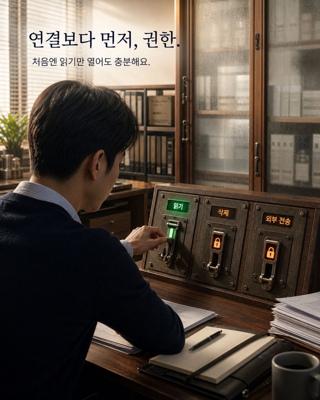 파일 읽기와 삭제 권한 사이에서 선택하는 사용자 장면