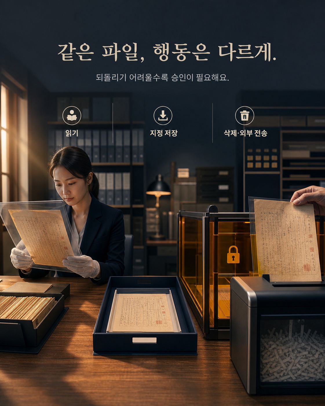 같은 파일도 읽기 저장 삭제 외부 전송의 위험이 다름을 보여주는 장면