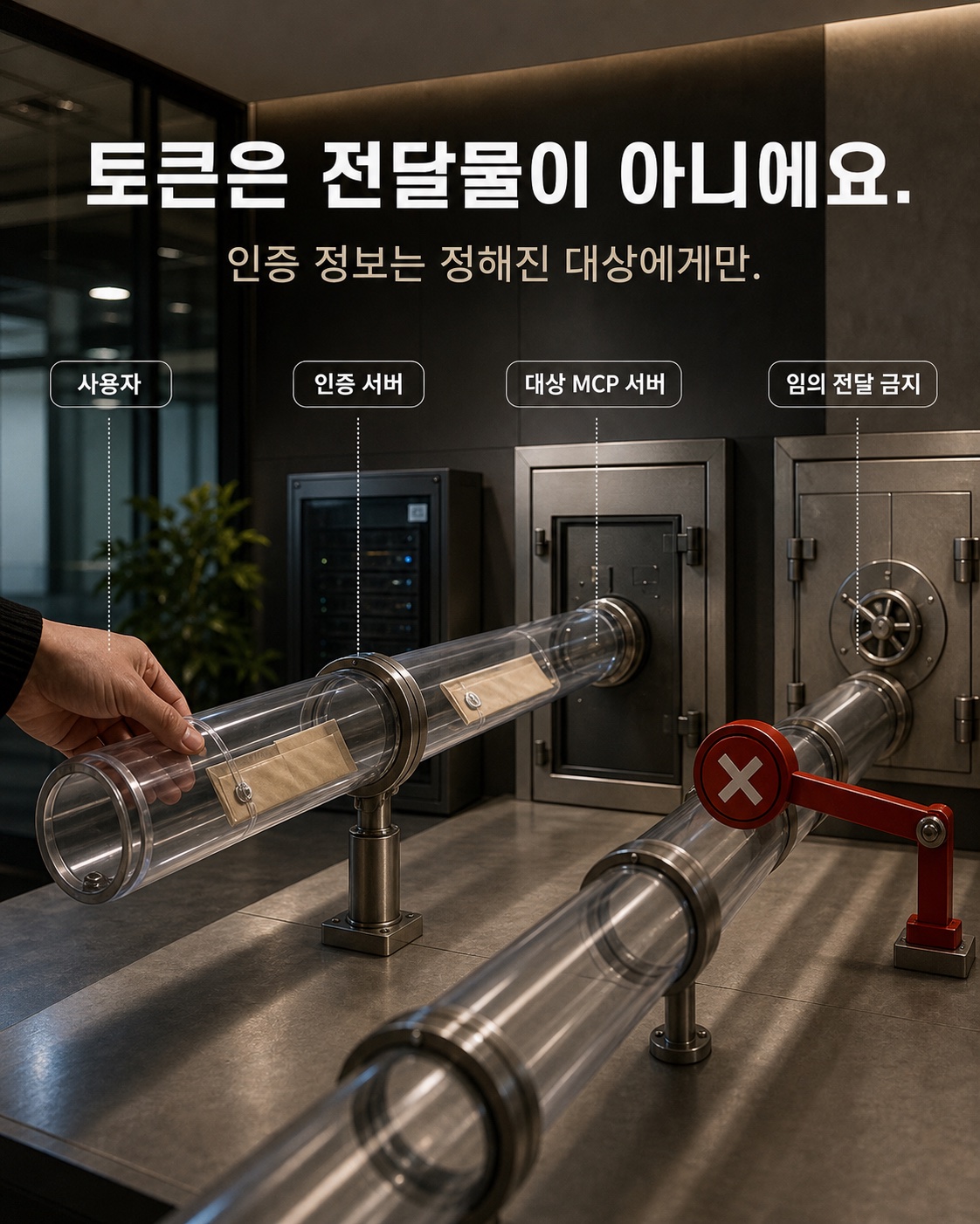 인증 토큰을 정해진 대상에게만 전달하는 경계를 표현한 장면