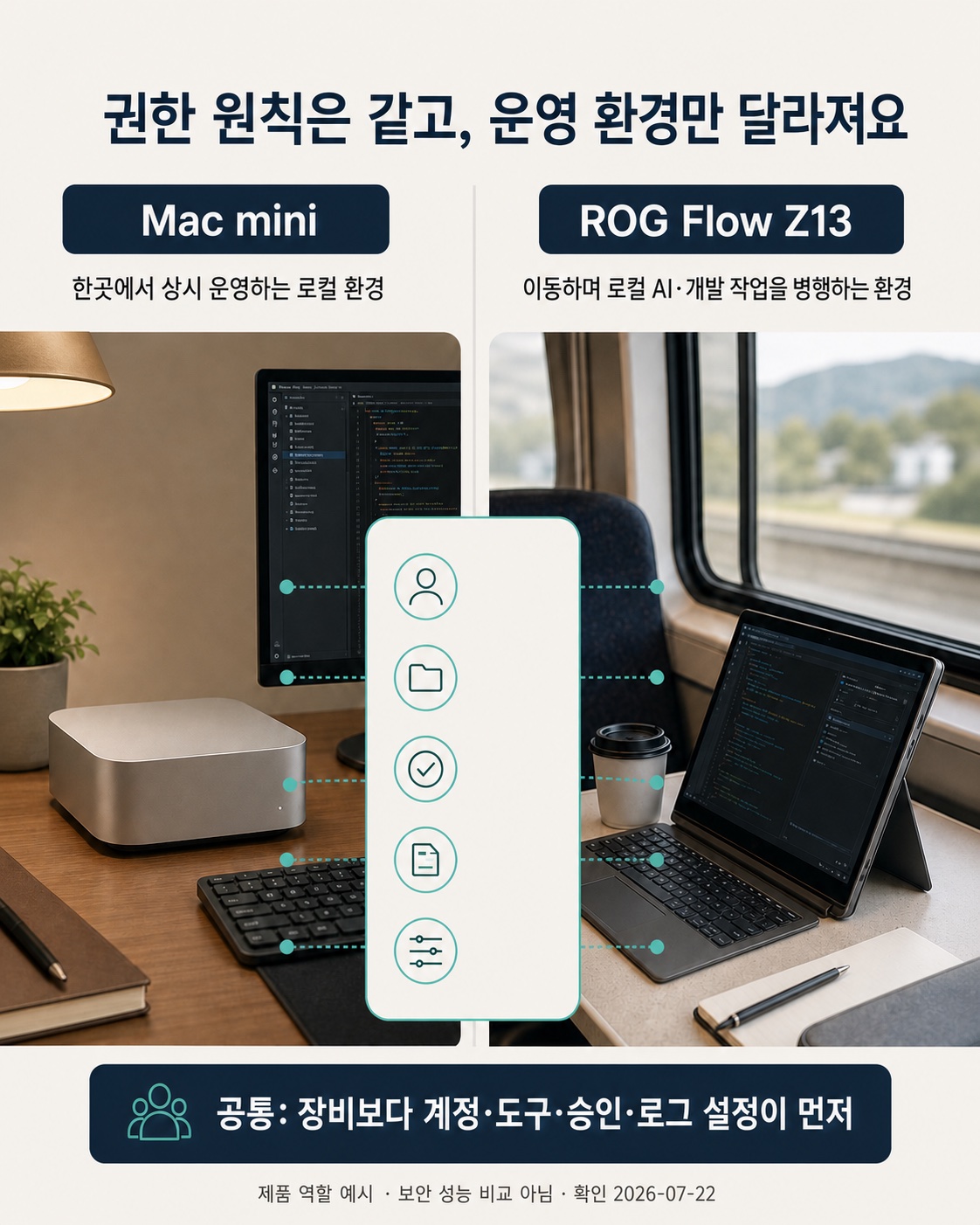 Mac mini 상시 환경과 ROG Flow Z13 이동 환경의 역할 비교