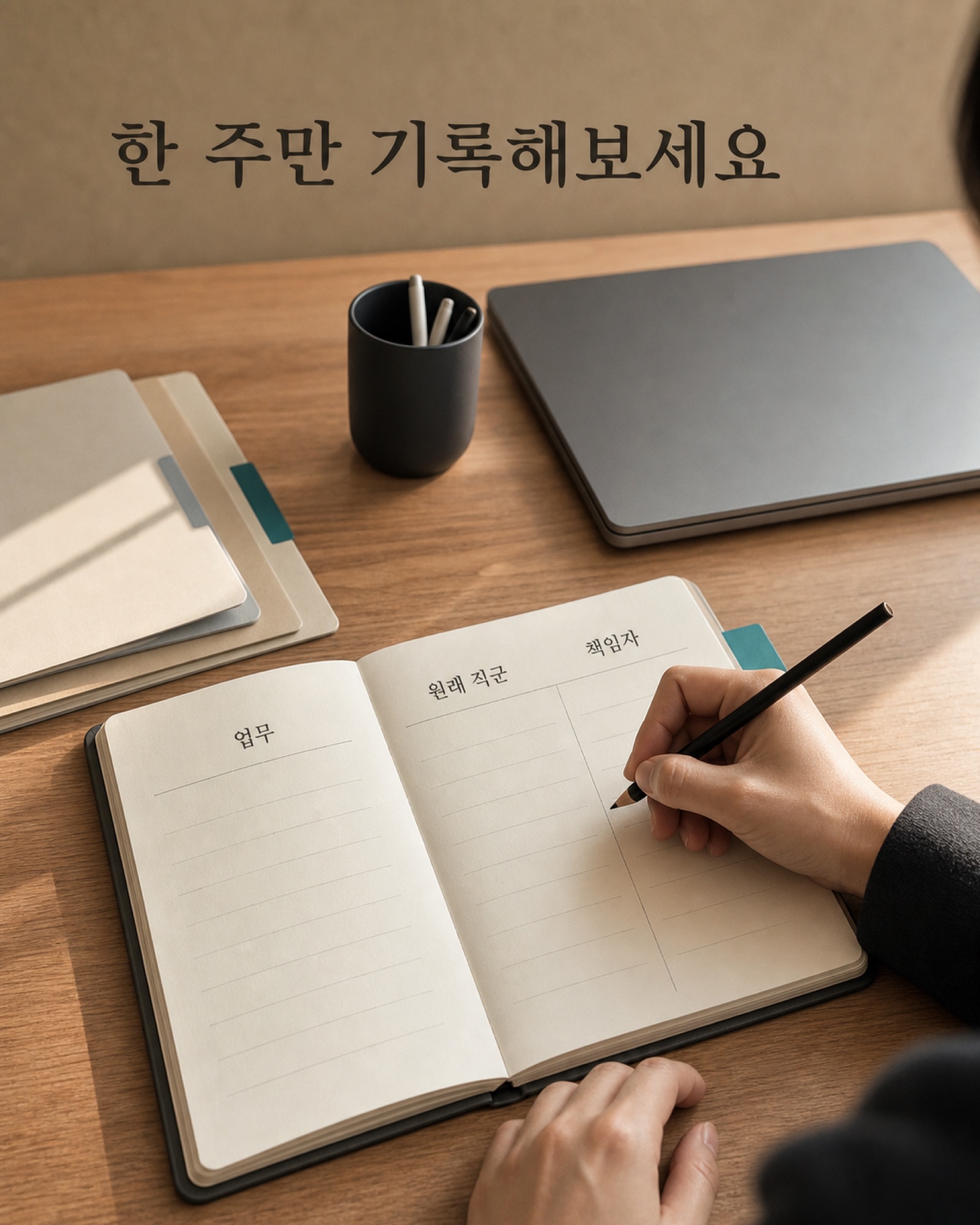 업무와 원래 직군, 최종 책임자를 기록하는 주간 노트