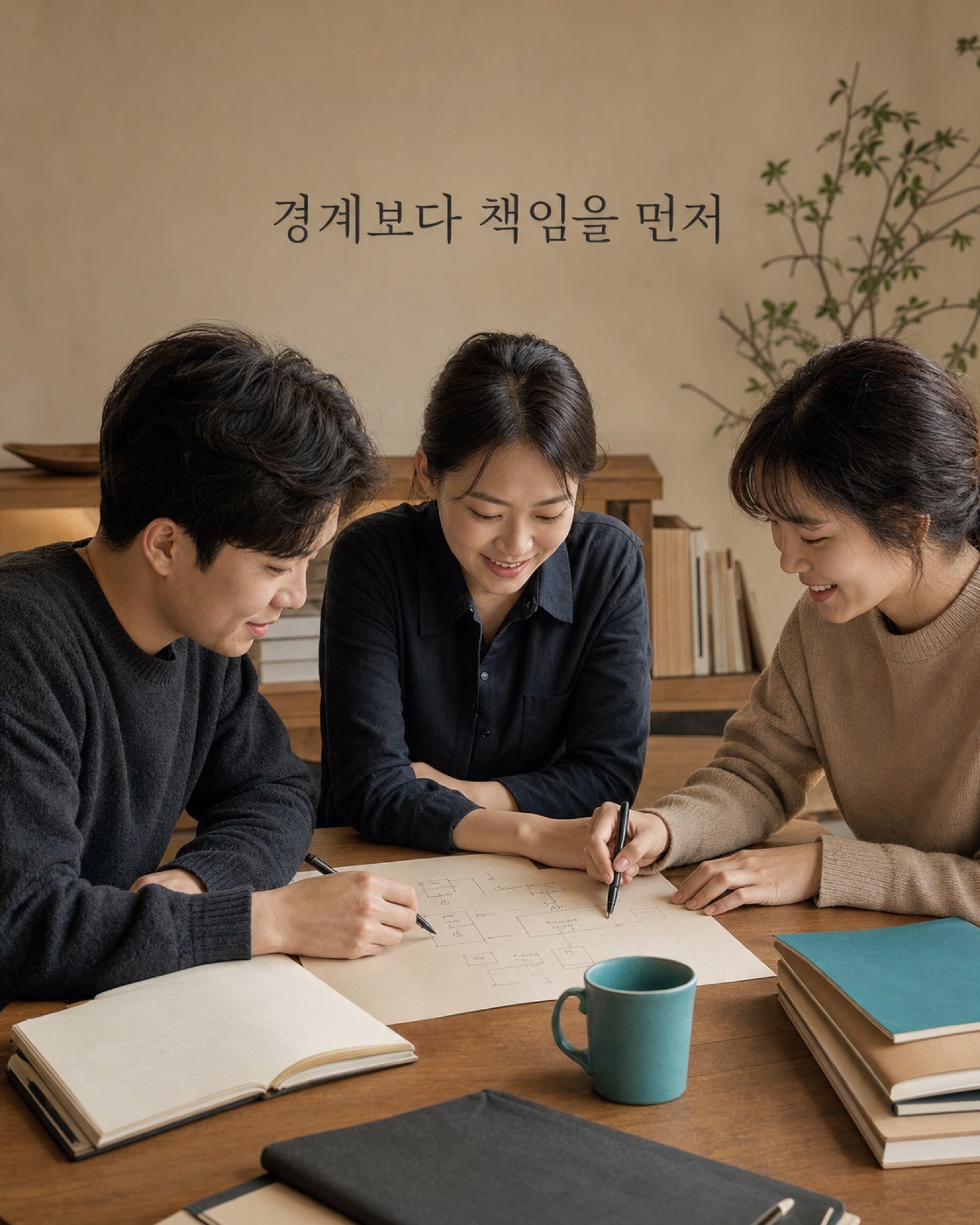팀이 새 업무의 최종 책임자를 함께 정하는 회의 장면
